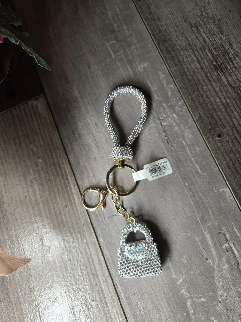 NWT Sparkling Crystal Loop Purse Keychain Wristlet - Silver Sparkle